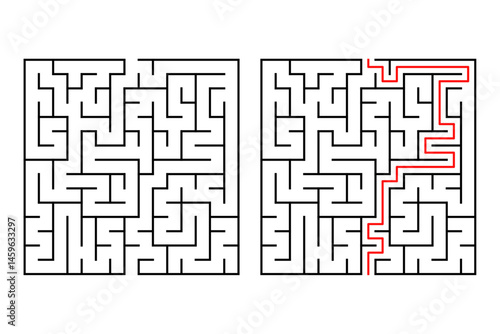 Square maze, simple logic game with labyrinths way.