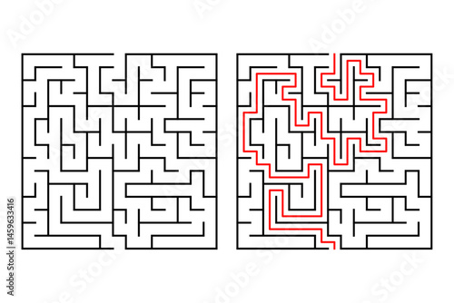 Square maze, simple logic game with labyrinths way