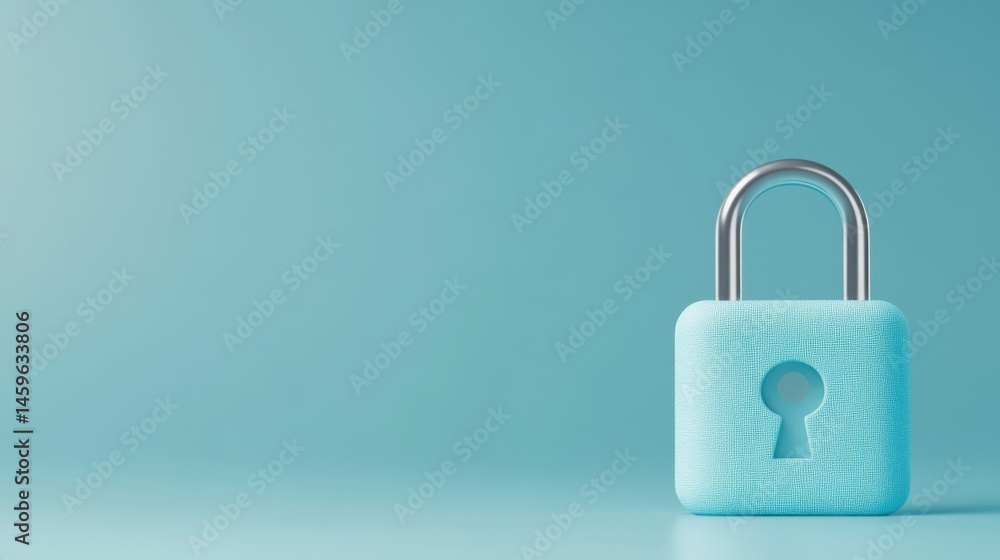 Modern pastel lock on a turquoise background representing security concept Modern pastel lock on a turquoise background representing security concept