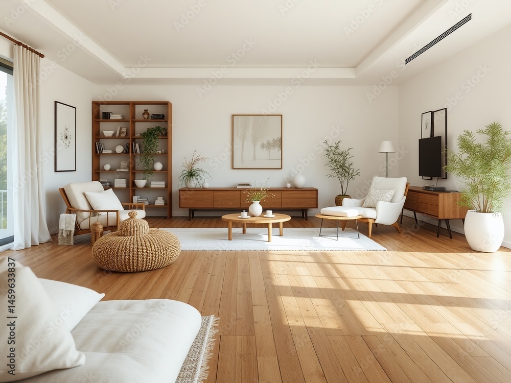 Fototapeta premium Tranquil Interior Design - Neutral Teak & Linen