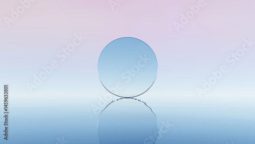 Фотография 3D render, Futuristic surreal floating circle mirror that reflected on calm past