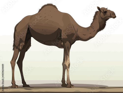 A majestic camel stands tall in the desert, a symbol of resilience and endurance in harsh environments.
