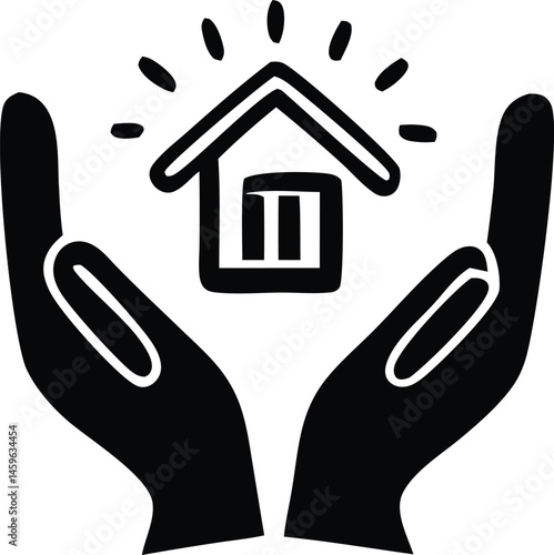 Holding a house icon in hand symbolizes real estate business