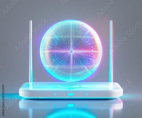 3D Glossy Icon of Connect Router in Digital Network, Minimalistic Style with generic minimal connected