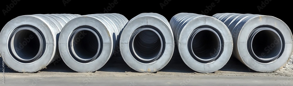 Concrete pipes storage, outdoor. Industrial background. Construction Concrete pipes storage, outdoor. Industrial background. Construction