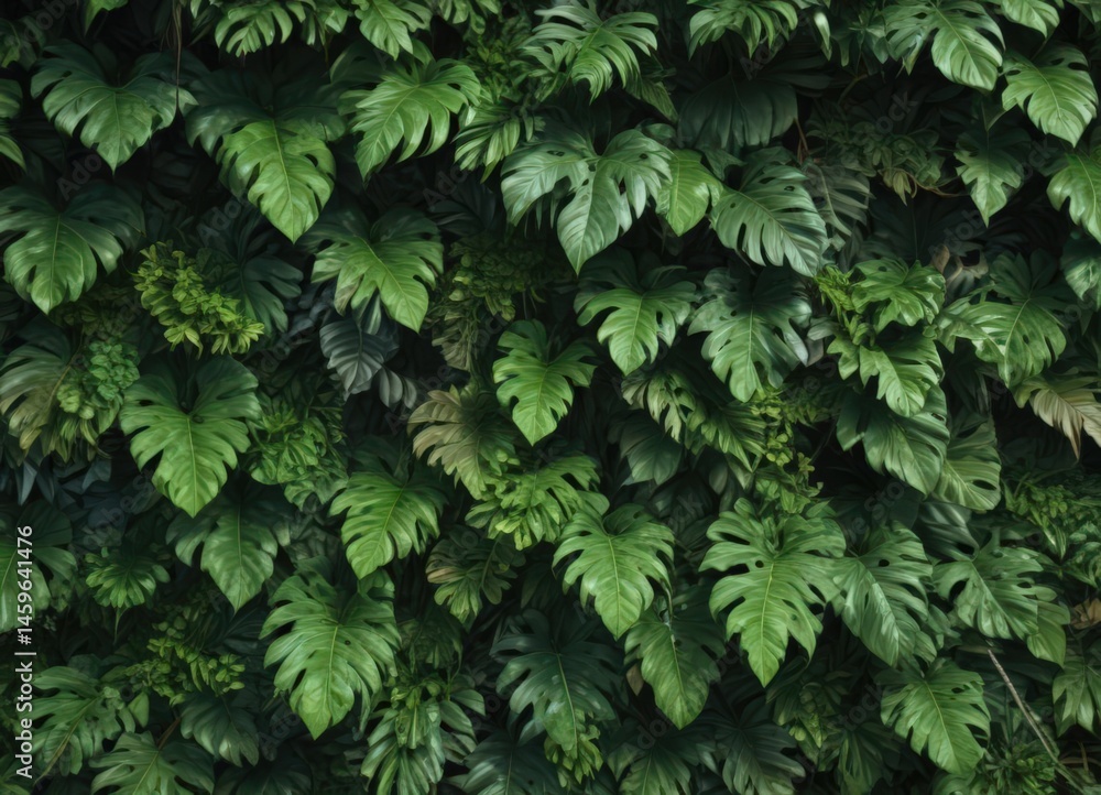 Thick, interwoven tropical leaves form an impenetrable wall of green , banana, pattern, close-up Thick, interwoven tropical leaves form an impenetrable wall of green , banana, pattern, close-up
