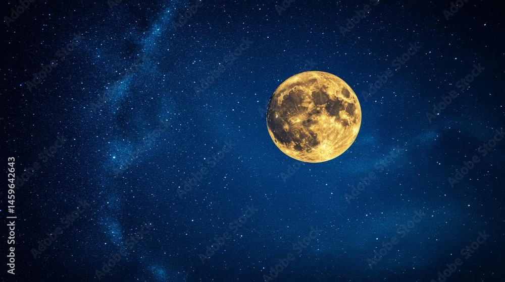 Fototapeta premium Golden Full Moon in Starry Night Sky