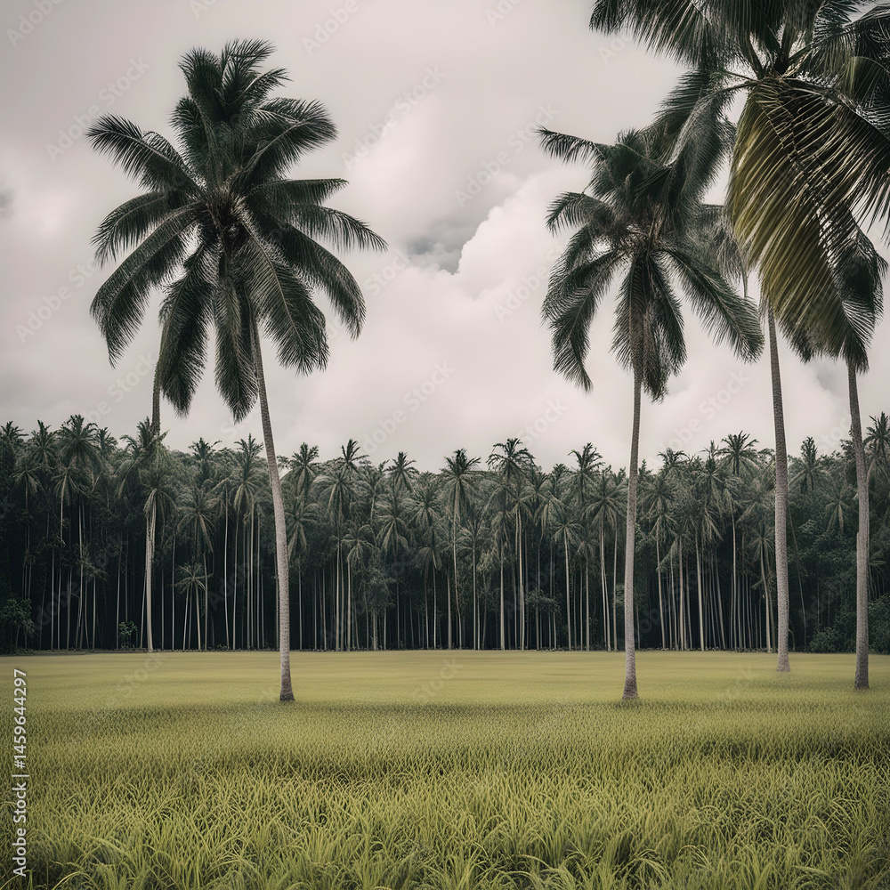 Fototapeta premium Agricultural landscape with palm trees.