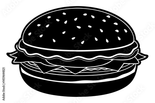 Single hamburger silhouette design vector illustration food graphic element, hamburger, burger, silhouette, food, fast food, vector, graphic, illustration, design, bun, lettuce, cheese, meal, junk