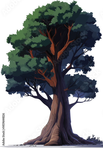 Tall oak tree with lush green foliage and a sturdy trunk