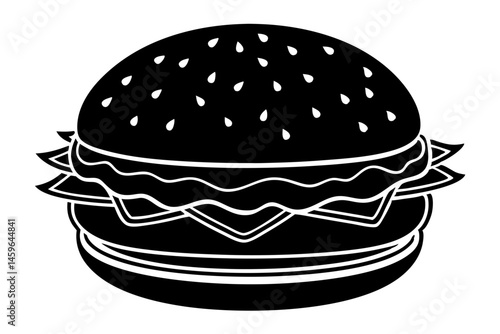Black hamburger silhouette with lettuce and tomato on white background, hamburger, burger, silhouette, vector, food, fast food, lettuce, tomato, bun, sandwich, meal, black, white, design, illustration