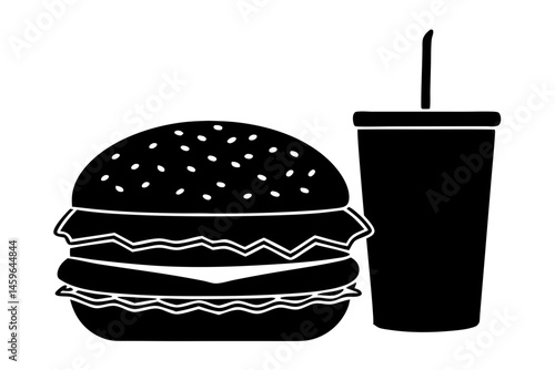 Hamburger silhouette with top bun lettuce and tomato design on white, hamburger, silhouette, bun, lettuce, tomato, fast food, burger, food, vector, illustration, design, graphic, restaurant, icon