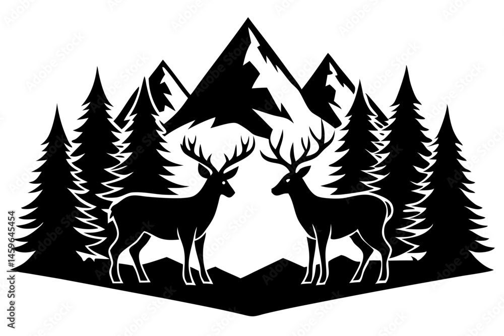 Wildlife vector scene deer with antlers silhouette on white background, deer, wildlife, silhouette, animal, vector, nature, buck, antler, stag, mammal, graphic, design, illustration, outdoors, forest Wildlife vector scene deer with antlers silhouette on white background, deer, wildlife, silhouette, animal, vector, nature, buck, antler, stag, mammal, graphic, design, illustration, outdoors, forest