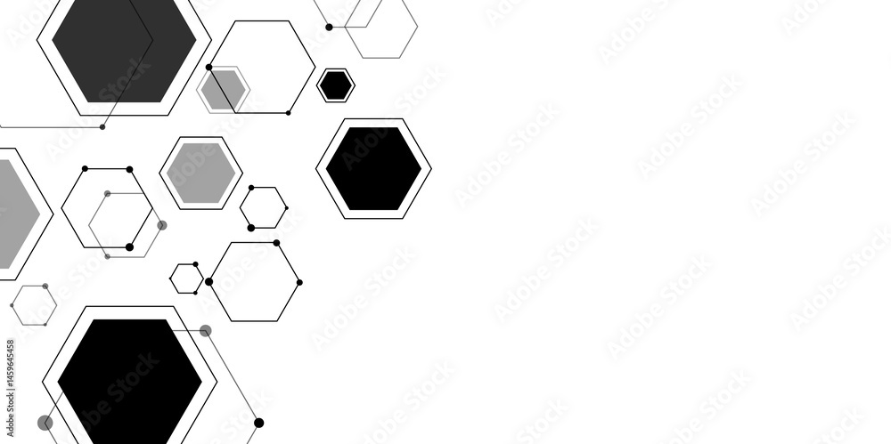 Abstract Black and White Hexagonal Design, Futuristic Tech Background. Hexagonal Network Background, Sci-Fi Technology Design. Tech Background for Websites & Banners. Vector. Illustration Design. Abstract Black and White Hexagonal Design, Futuristic Tech Background. Hexagonal Network Background, Sci-Fi Technology Design. Tech Background for Websites & Banners. Vector. Illustration Design.