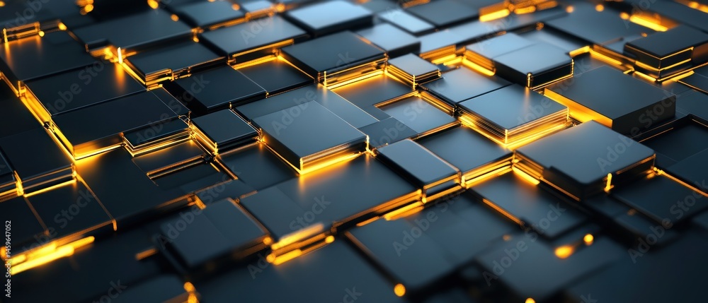 Fototapeta premium Abstract Dark Cubes Glowing Orange: A Futuristic 3D Render