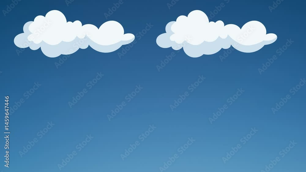 Cartoon image showing two fluffy white clouds floating in a clear blue sky illustration art Cartoon image showing two fluffy white clouds floating in a clear blue sky illustration art