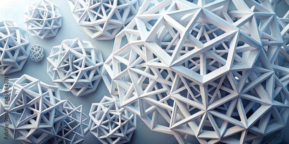 Abstract White Geometric Shapes Intertwined in a Complex and Intricate Pattern, Creating a Visually Stunning Three-Dimensional Design
