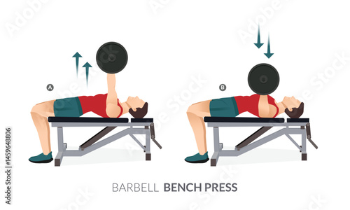 BARBELL BENCH PRESS., Men GYM workout fitness, aerobic and exercises.