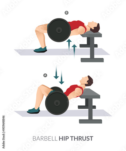 BARBELL HIP THRUST, Men GYM workout fitness, aerobic and exercises.