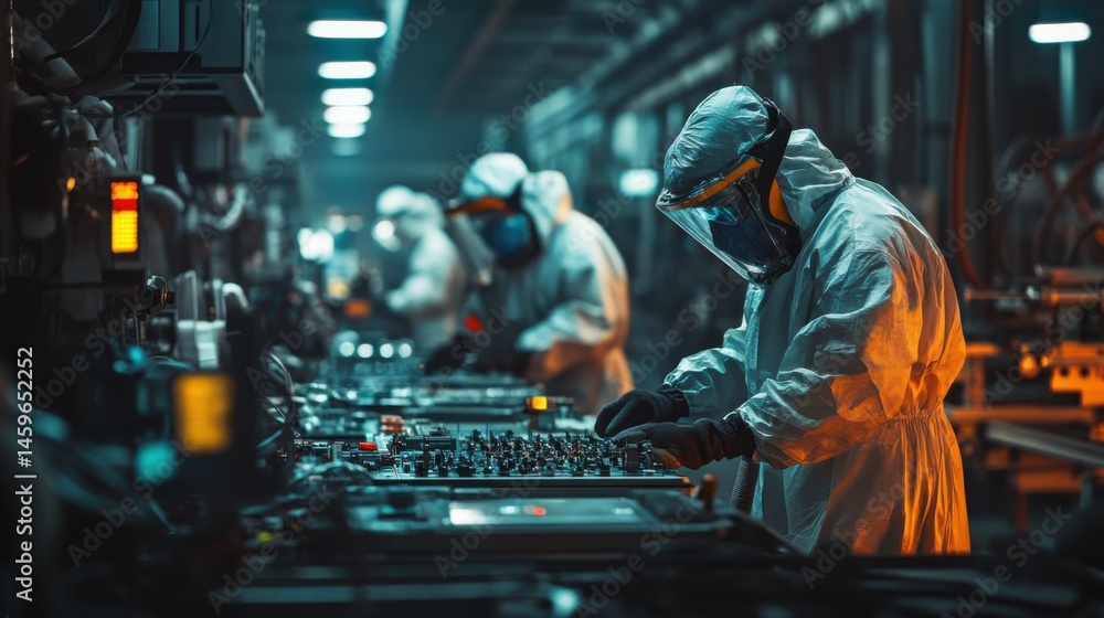 Workers sorting electronic components at an e-waste recycling facility Workers sorting electronic components at an e-waste recycling facility