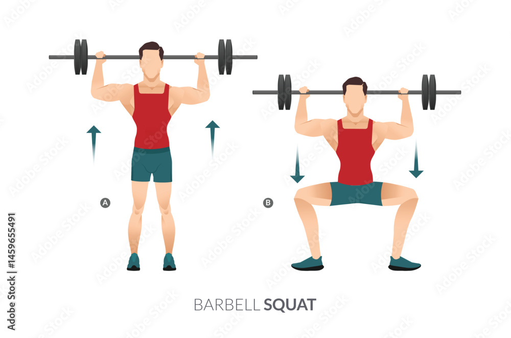 Obraz premium BARBELL SQUAT, Men GYM workout fitness, aerobic and exercises.