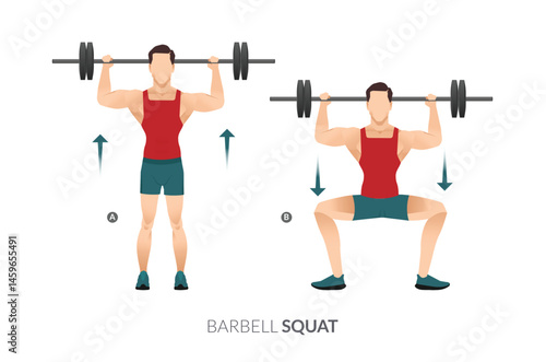 BARBELL SQUAT, Men GYM workout fitness, aerobic and exercises.