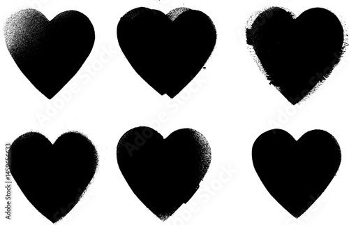 Heart Shape Grunge Stencil Spray Paint Stroke Vector Set
