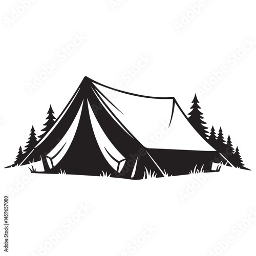 A minimalistic, black and illustration of a tent Vector Black silhouettes. with white background