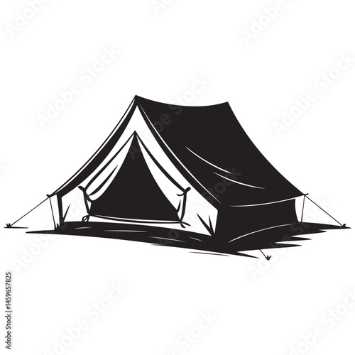 A minimalistic, black and illustration of a tent Vector Black silhouettes. with white background
