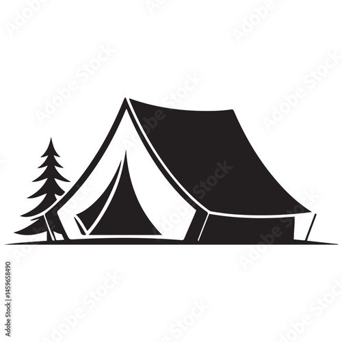 A minimalistic, black and illustration of a tent Vector Black silhouettes. with white background