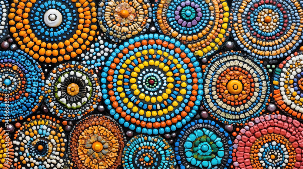 Colorful Mosaic Design Featuring Circular Patterns and Vibrant Textures Colorful Mosaic Design Featuring Circular Patterns and Vibrant Textures