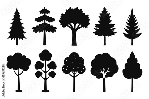 Diverse Tree Vector Icons – Mixed Forest and Nature Tree Silhouettes