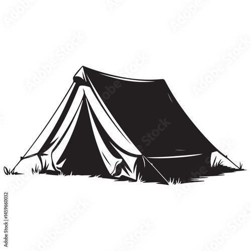 A minimalistic, black and illustration of a tent Vector Black silhouettes. with white background