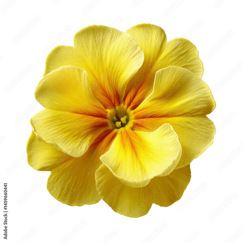Fototapeta premium Close-up of a vibrant yellow primrose flower with orange center