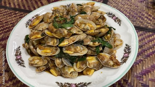 Stir-fried cockles with chili paste a popular Thai seafood dish