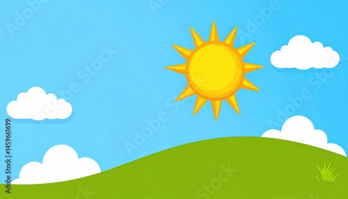 Sunny day adventure rolling hills nature scene bright sky outdoor landscape cheerful environment