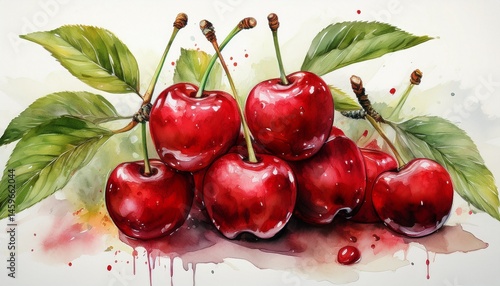 watercolor red cherries illustration isolated background
