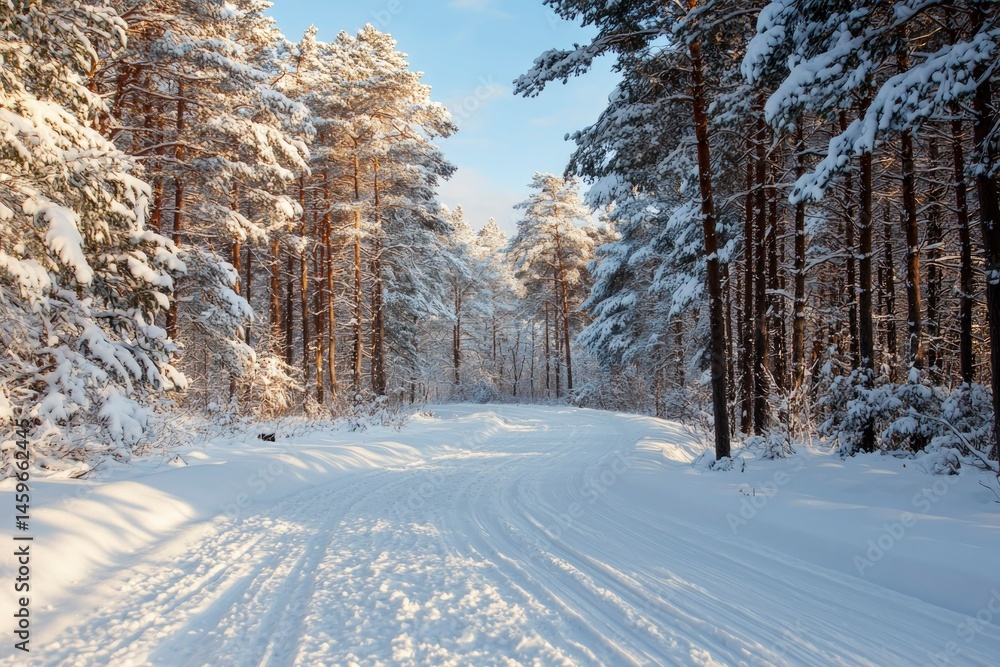 Obraz premium Snowy winter forest path
