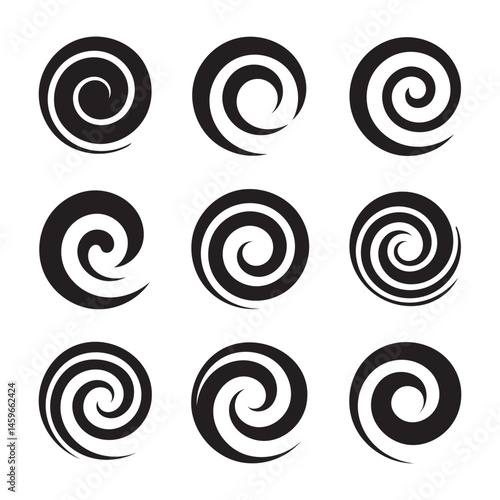 Decorative swirl and spiral vector silhouette set, perfect swirl for graphic design, logos, tattoos, and art projects