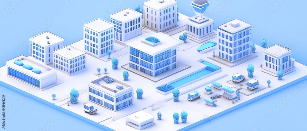 Fototapeta premium Isometric Low-Poly Cityscape: A Modern Architectural 3D Render