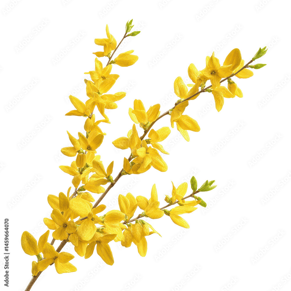 Vibrant Forsythia Branch in Full Bloom - Springtime Yellow Flowers Vibrant Forsythia Branch in Full Bloom - Springtime Yellow Flowers