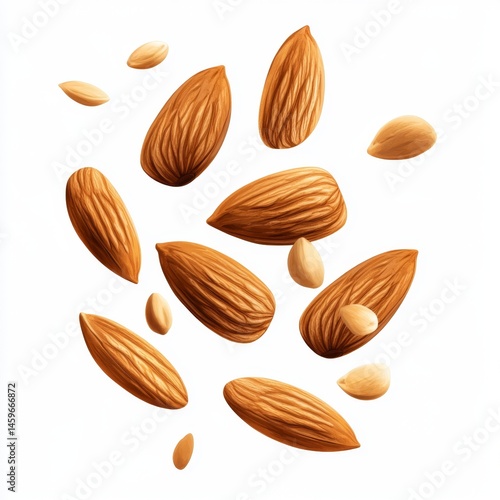 Wallpaper Mural Almonds in mid-air, scattered.  Healthy, nutritious nuts Torontodigital.ca