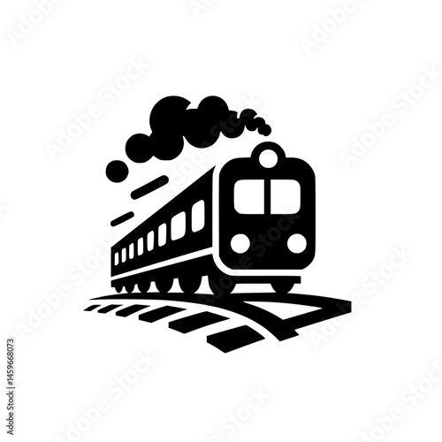 Black and White Train Icon: Retro Locomotive Illustration