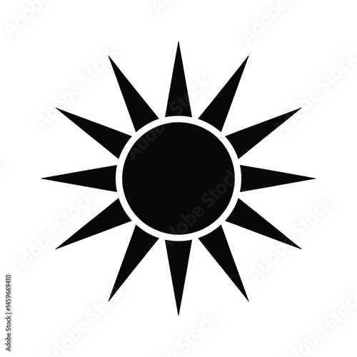 Black Sun Icon with Radiating Sharp Rays 