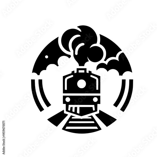 Vintage Train Icon: Steam Engine in a Circle - Minimalist Vector Design