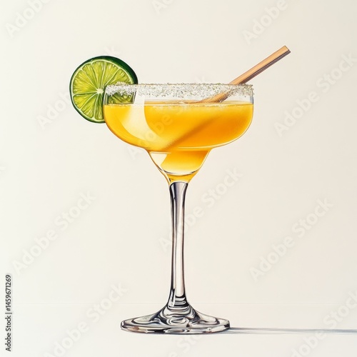 Wallpaper Mural Bright, golden cocktail garnished with lime Torontodigital.ca