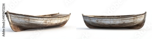 Two weathered wooden boats, side view