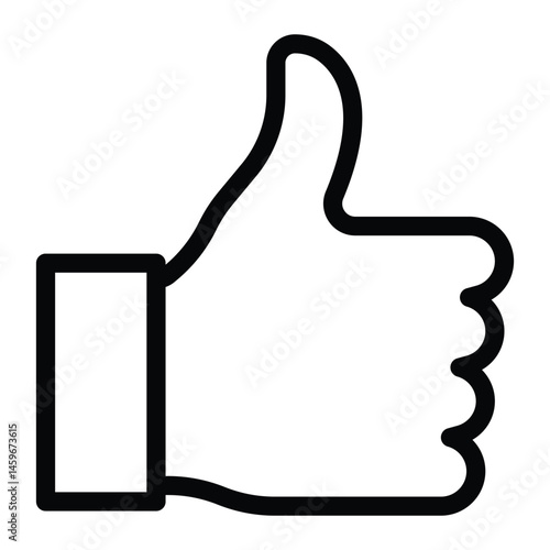 Thumbs up vector icon. Hand gesture symbol for like, approval, agreement, or positive feedback. Social media or communication element. Black outline isolated on white background.