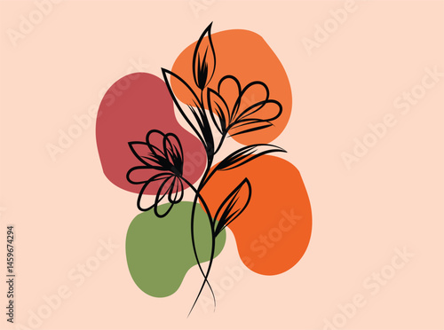 Abstract Floral Design with Organic Shapes in Earthy Tones for Modern Decor
