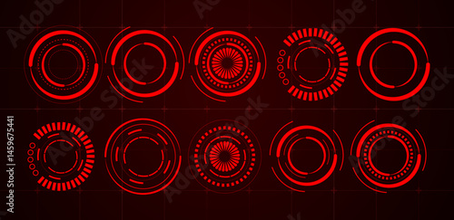 Set circle technology sci fi and futuristic frame red vector editable